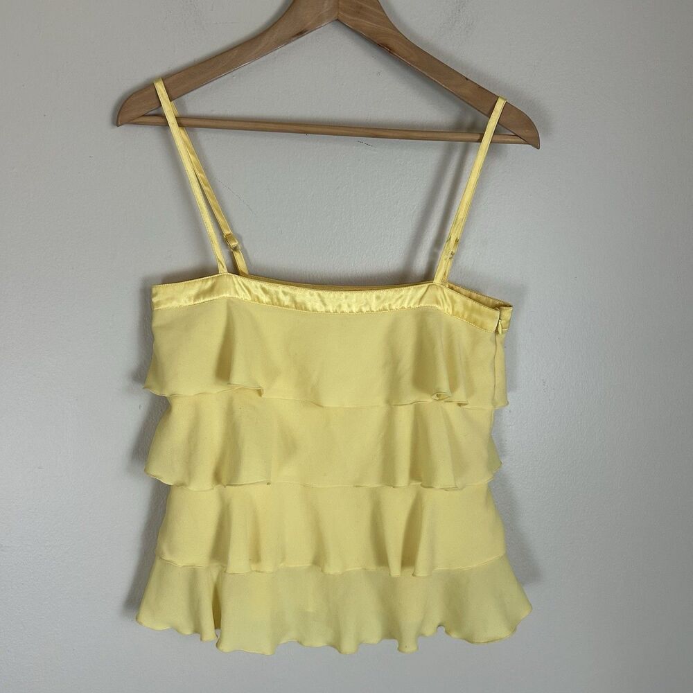 Old Navy S Ruffle Layered Tank Top Cami Butter Yellow Y2K Vintage Romantic Boho